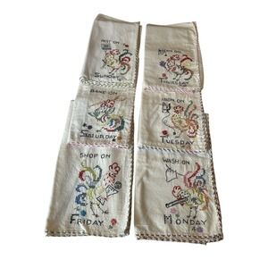 Vintage Day of The Week Homemade Cross Stitch Embroidered Kitchen Tea Towels